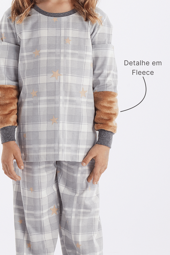 PIJAMA FEMININO INFANTIL MANGA LONGA COM CALÇA EM MEIA MALHA