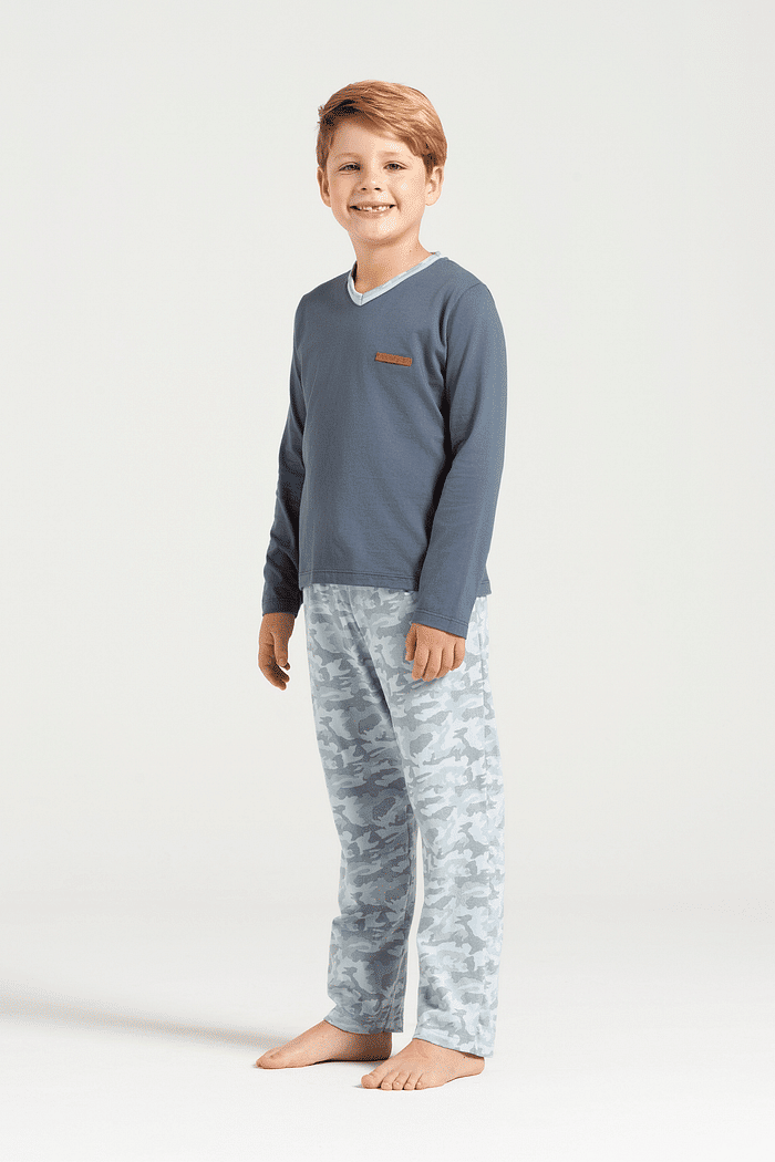 PIJAMA MANGA LONGA EM MEIA MALHA COM CALCA EM MALHA ROTATIVA MASCULINO 