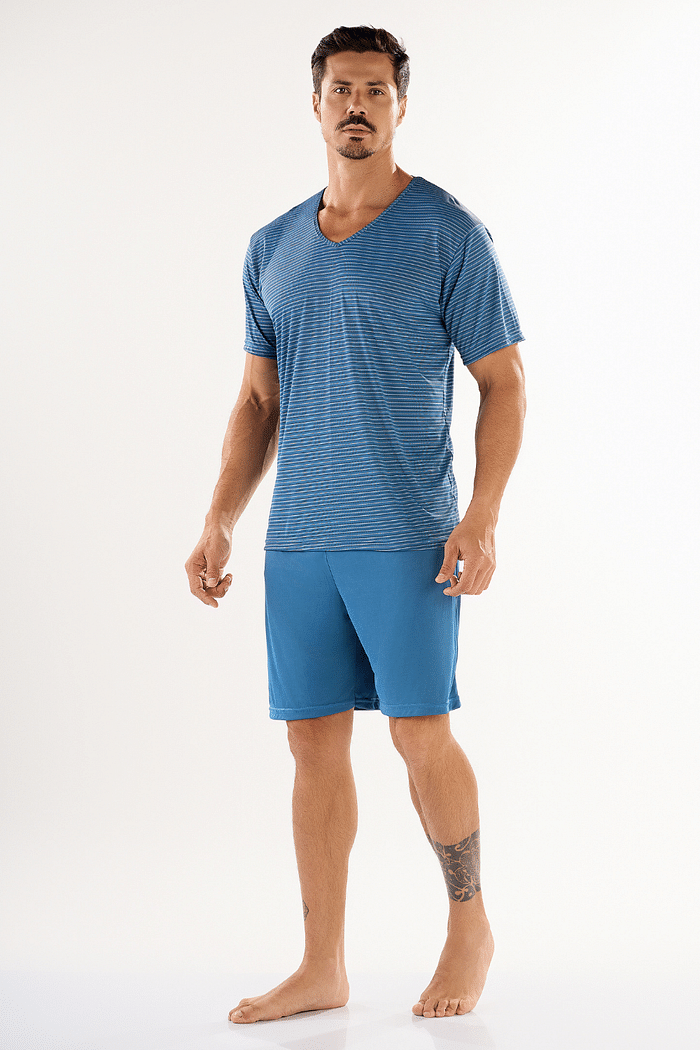 PIJAMA MEIA MANGA COM BERMUDA EM LIGANETE MASCULINO 