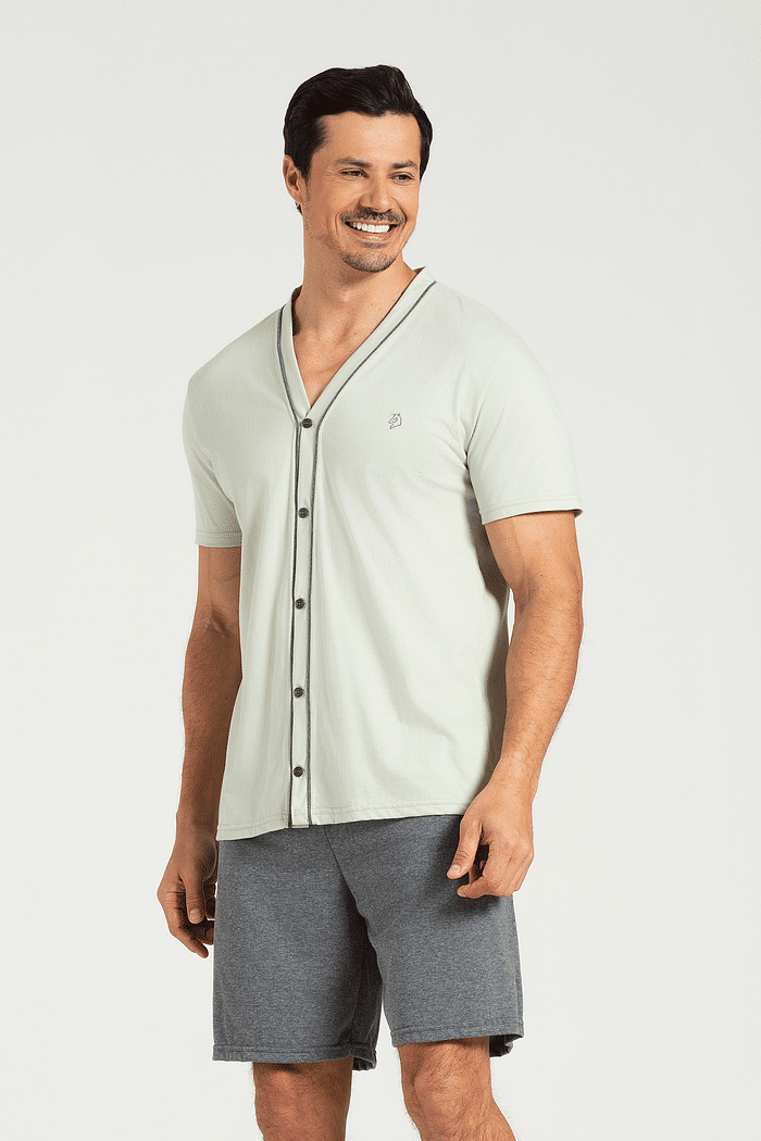 PIJAMA MEIA MANGA ABERTURA FRONTAL COM BERMUDA EM MEIA MALHA MASCULINO