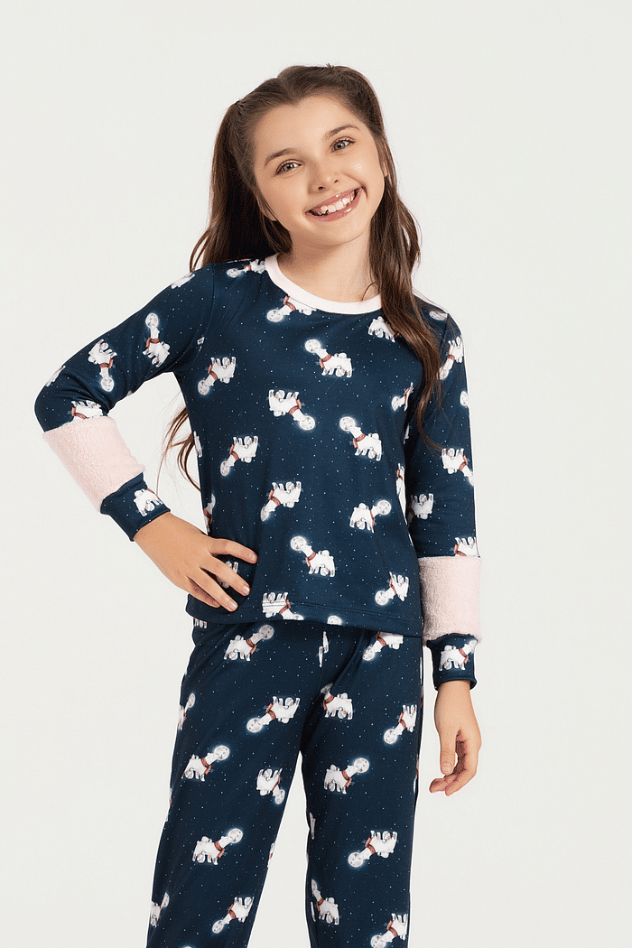 PIJAMA MANGA LONGA COM CALCA EM MALHA SOFT TOUCH FEMININO 