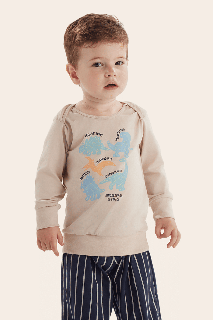 PIJAMA MANGA LONGA EM MEIA MALHA COM CALCA EM MALHA ROTATIVA MASCULINO 