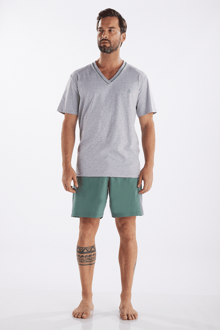 PIJAMA MASCULINO MEIA MANGA COM BERMUDA EM MEIA MALHA