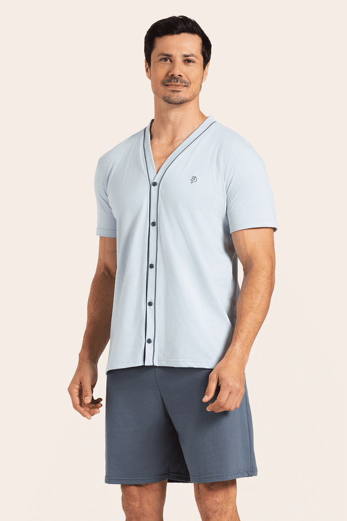 PIJAMA MEIA MANGA ABERTURA FRONTAL COM BERMUDA EM MEIA MALHA MASCULINO 