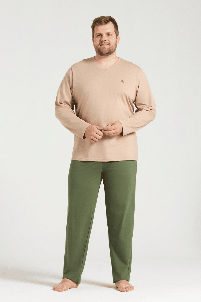 PIJAMA MANGA LONGA COM CALCA EM MEIA MALHA MASCULINO 