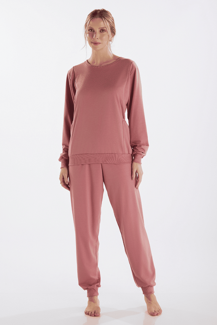 PIJAMA MANGA LONGA COM CALCA EM MOLETINHO CARECA FEMININO 