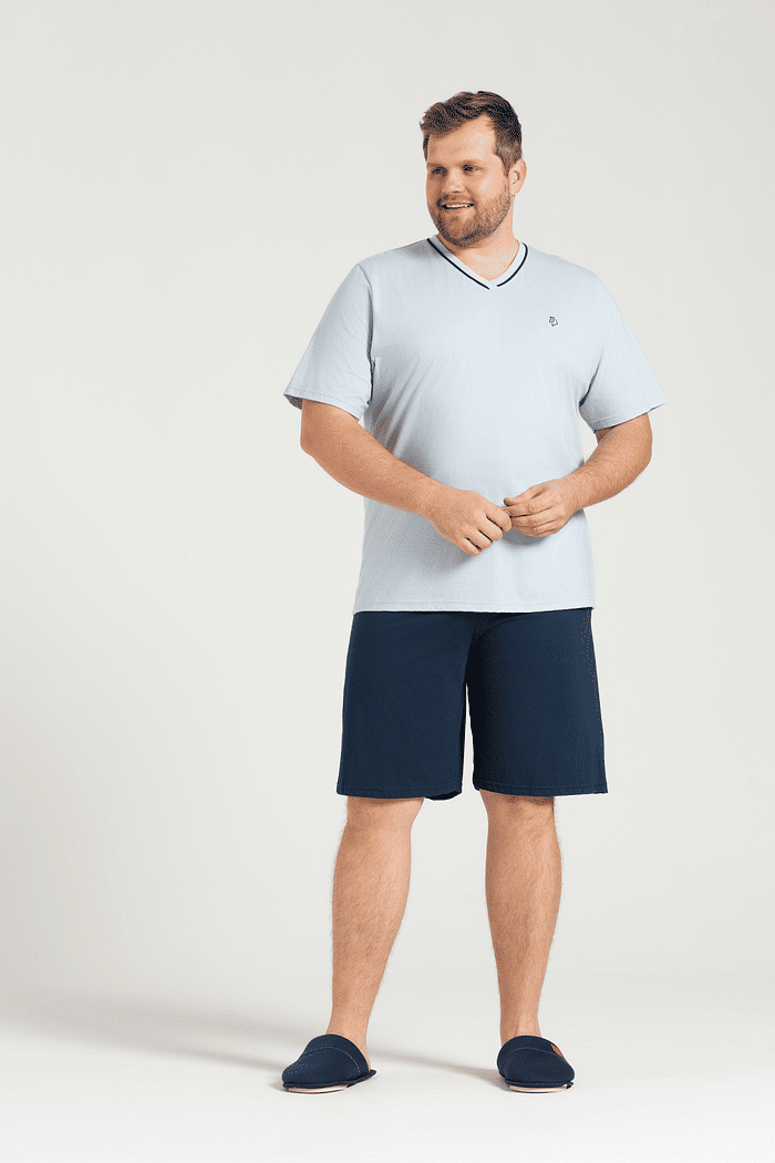 PIJAMA MEIA MANGA COM BERMUDA EM MEIA MALHA MASCULINO 