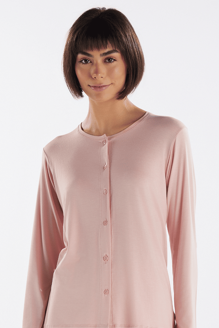 PIJAMA MANGA LONGA ABERTURA FRONTAL COM CALCA EM VISCOLYCRA FEMININO