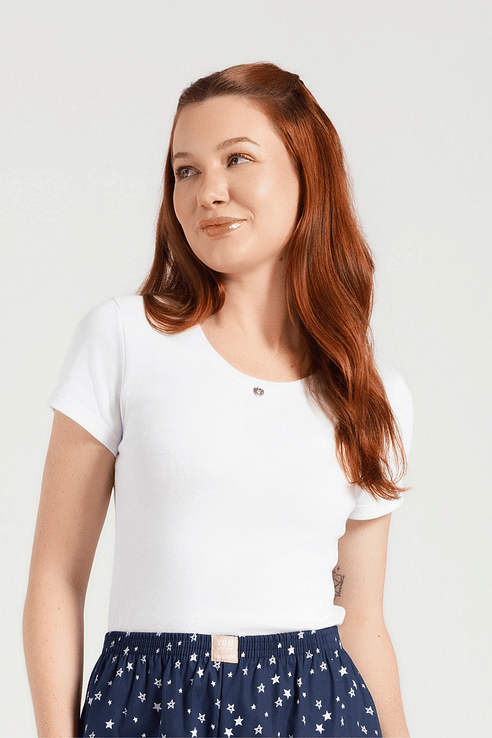 BLUSA MEIA MANGA EM RIBANA 1X1 FEMININA 