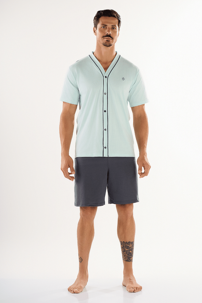 PIJAMA CURTO ABERTO MALHA MASCULINO VERDE