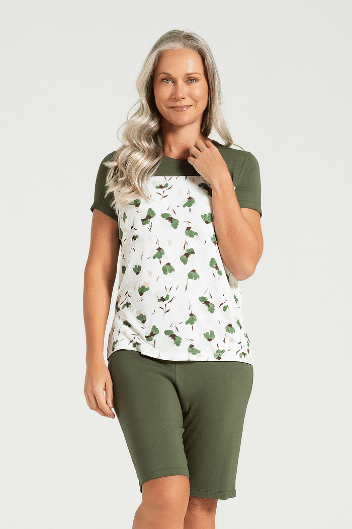 PIJAMA MEIA MANGA COM BERMUDA EM VISCOLYCRA FEMININO 