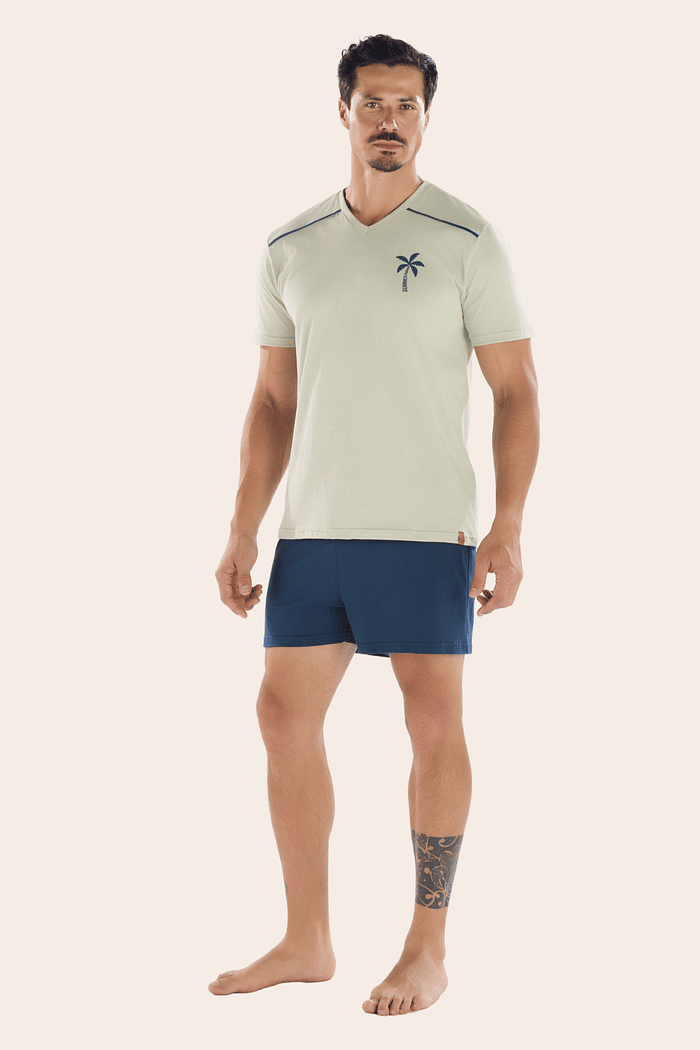 PIJAMA MEIA MANGA COM SAMBA CANCAO EM MEIA MALHA MASCULINO 