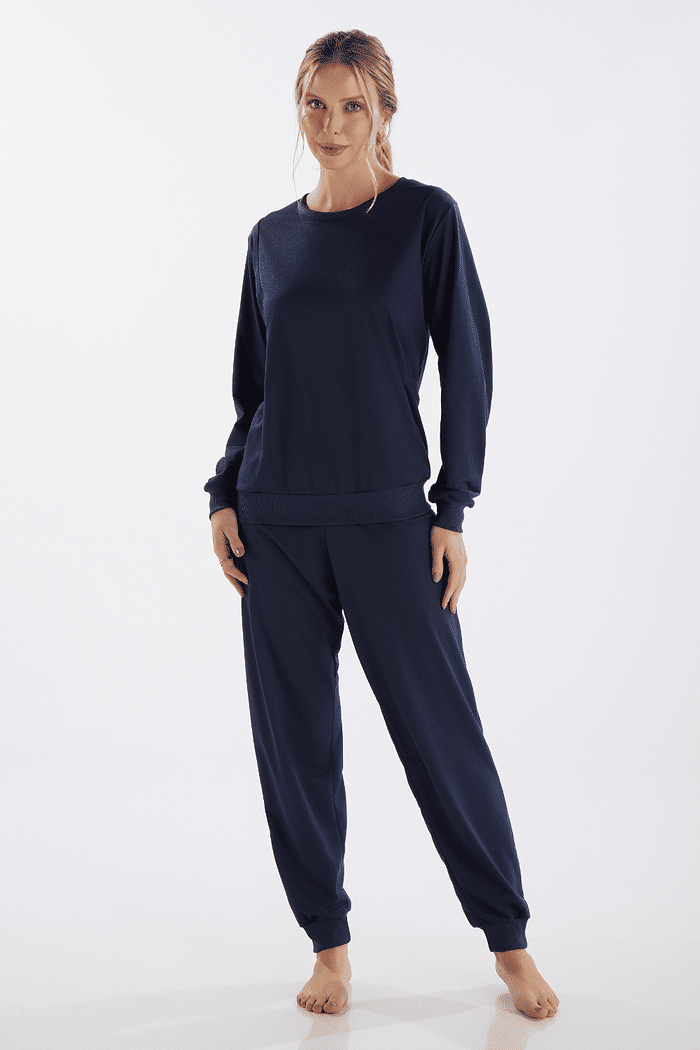 PIJAMA FEMININO MANGA LONGA COM CALÇA EM MOLETINHO CARECA