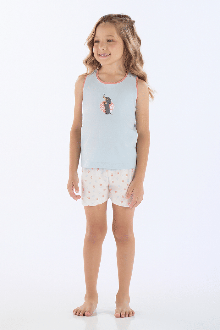 PIJAMA REGATA EM MEIA MALHA COM SHORTS EM MALHA ROTATIVA FEMININO 