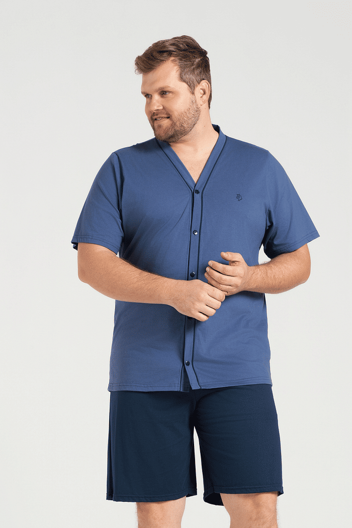PIJAMA MEIA MANGA ABERTURA FRONTAL COM BERMUDA EM MEIA MALHA MASCULINO 