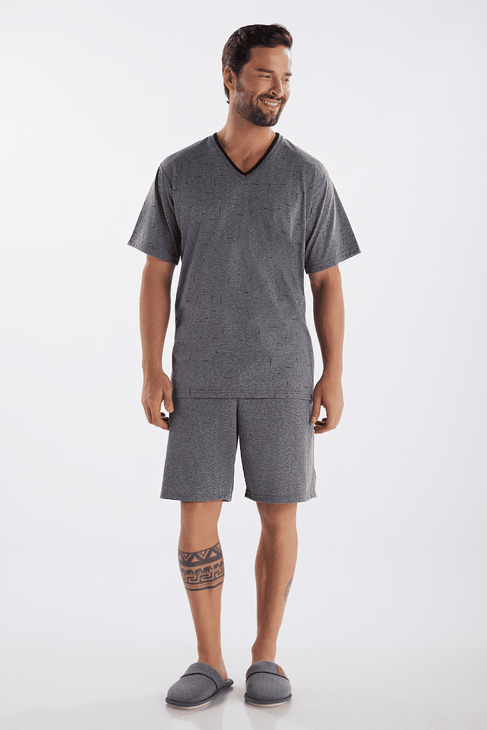 PIJAMA MASCULINO MEIA MANGA COM BERMUDA EM MEIA MALHA
