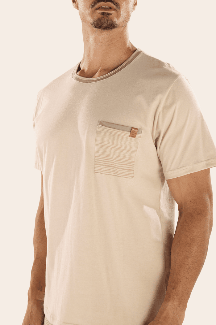 PIJAMA MEIA MANGA EM MEIA MALHA COM BERMUDA EM MALHA ROTATIVA MASCULINO 