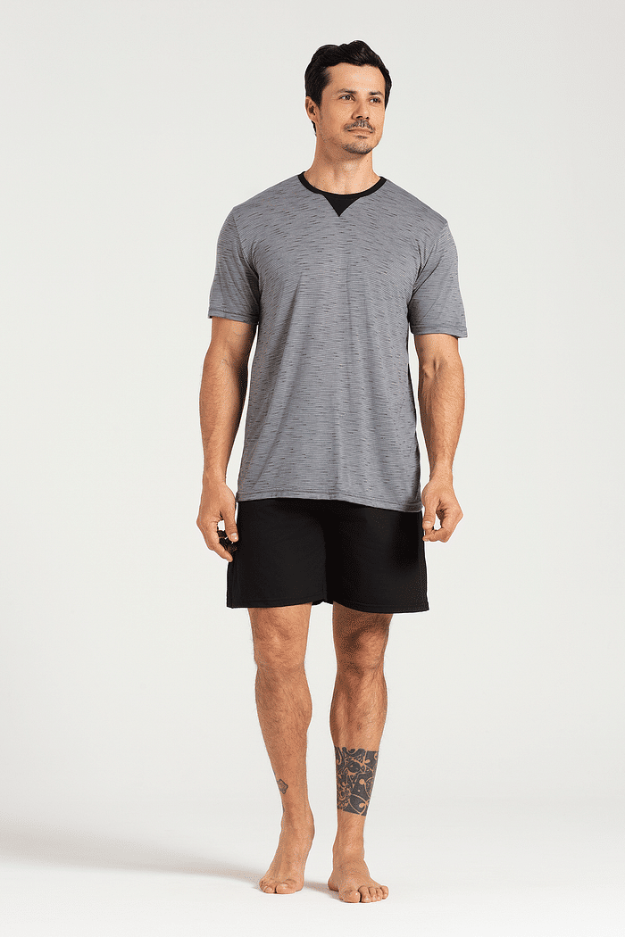 PIJAMA MEIA MANGA EM MALHA JET COM BERMUDA EM MEIA MALHA MASCULINO