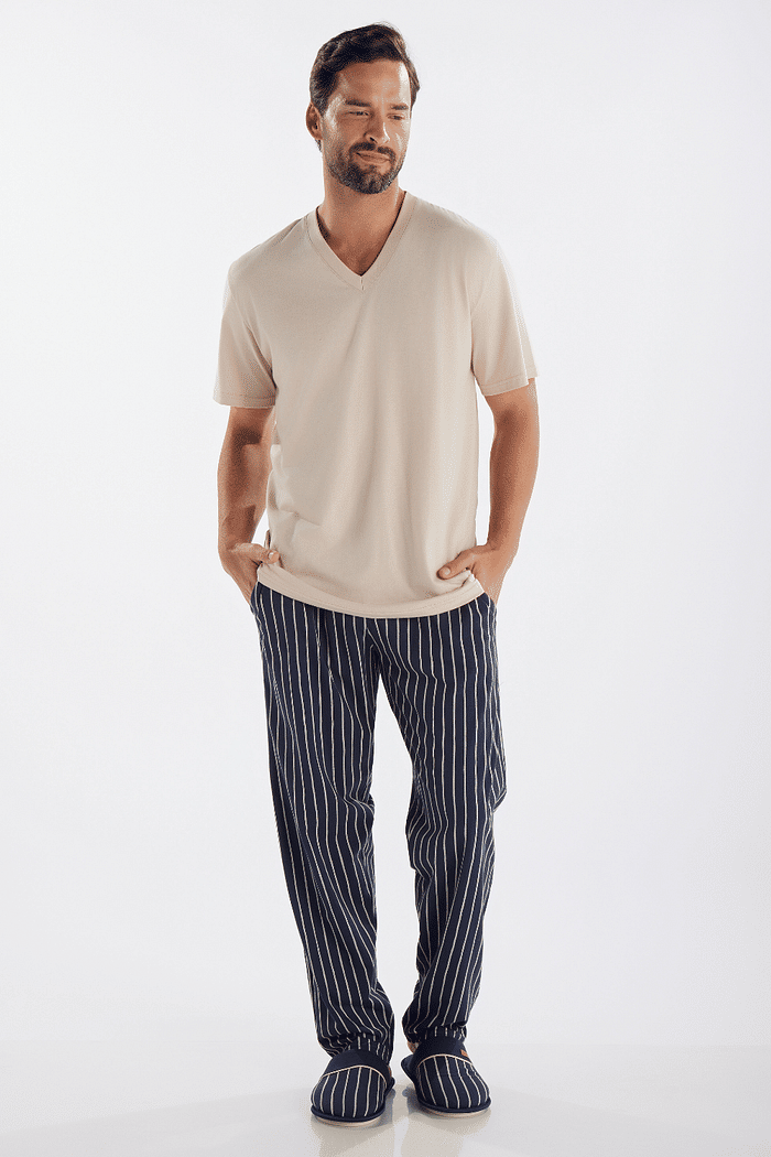 PIJAMA MASCULINO MEIA MANGA COM CALÇA EM MEIA MALHA