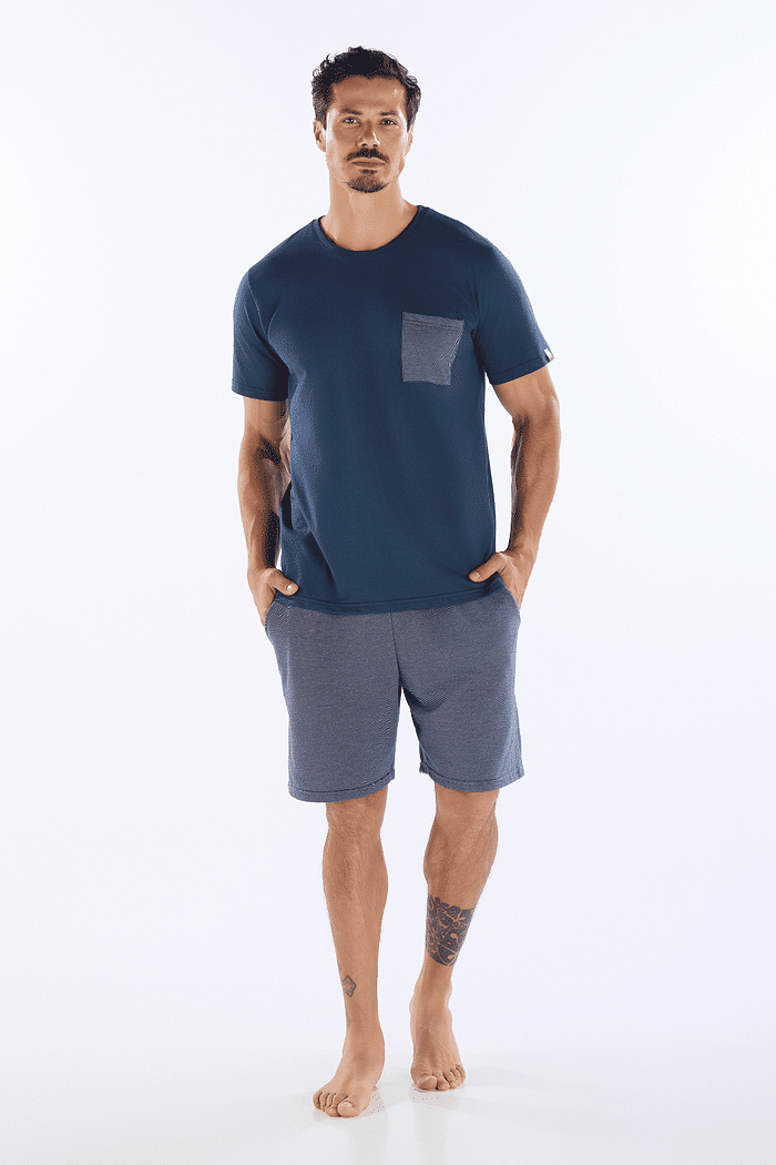 PIJAMA MEIA MANGA EM MEIA MALHA COM BERMUDA EM MALHA MALBEC MASCULINO