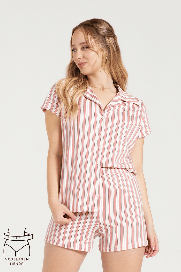 PIJAMA MEIA MANGA ABERTURA FRONTAL COM SHORTS EM MALHA ROTATIVA FEMININO 