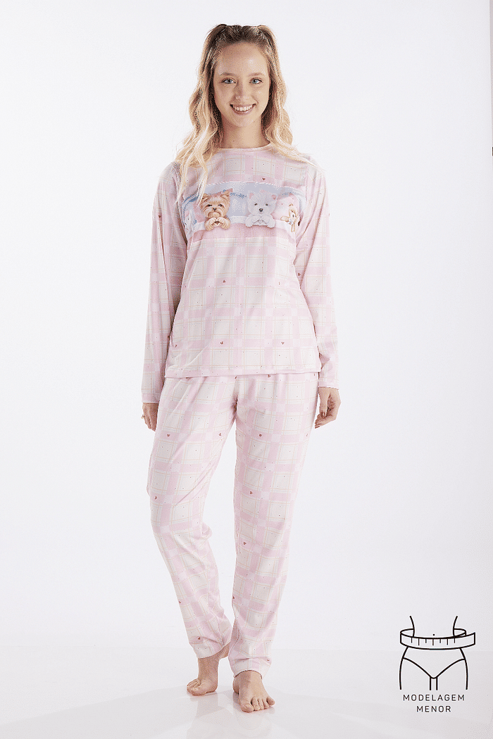 PIJAMA FEMININO MANGA LONGA COM CALÇA EM MALHA MODAL