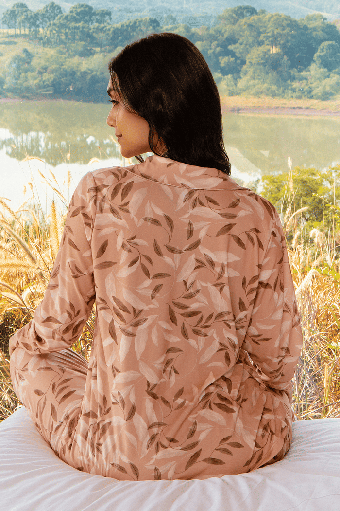 PIJAMA MANGA LONGA ABERTURA FRONTAL COM CALCA EM MALHA SOFT TOUCH FEMININO