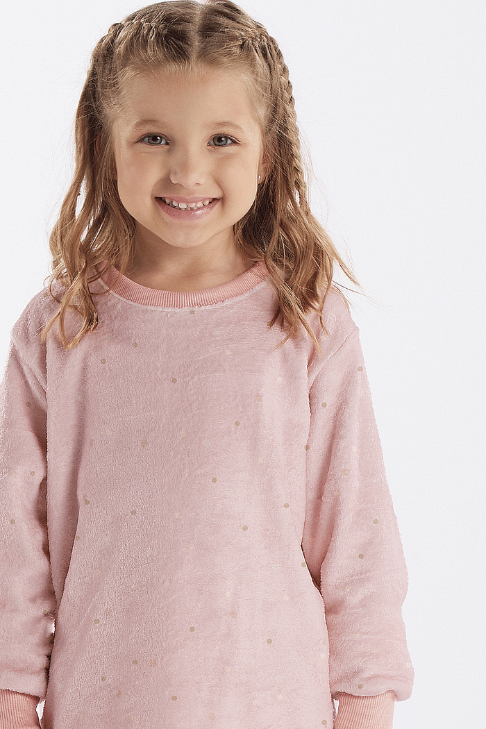 PIJAMA FEMININO INFANTIL MANGA LONGA COM CALÇA EM FLEECE