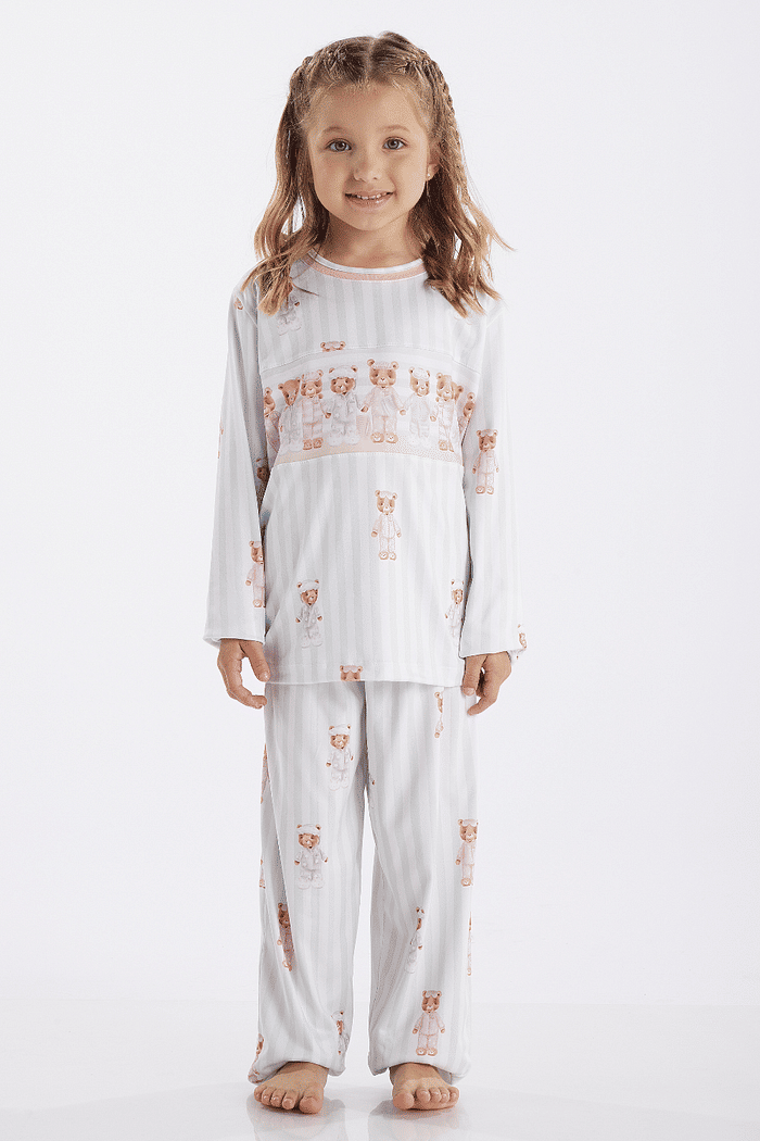 PIJAMA FEMININO INFANTIL MANGA LONGA COM CALÇA EM MALHA MODAL