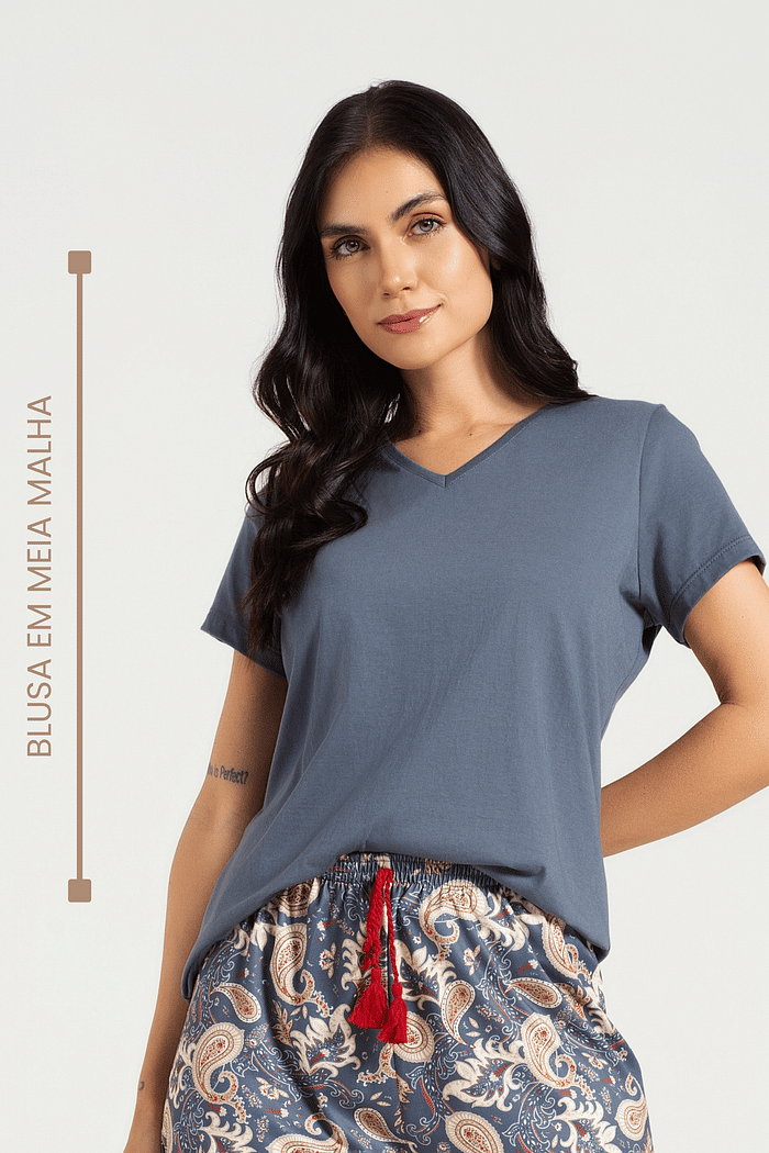 BLUSA MEIA MANGA EM MEIA MALHA FEMININO 