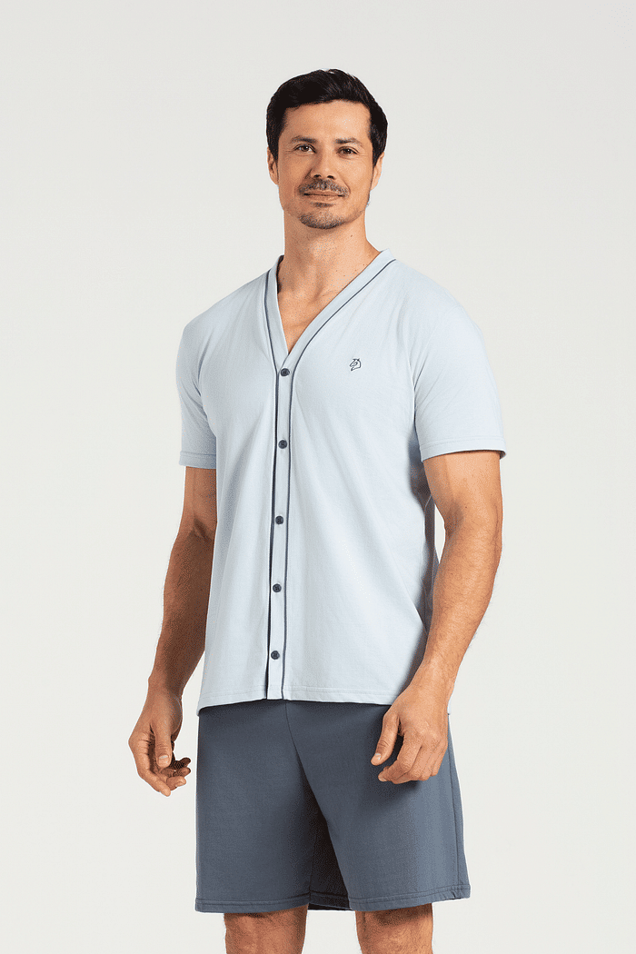 PIJAMA MEIA MANGA ABERTURA FRONTAL COM BERMUDA EM MEIA MALHA MASCULINO 