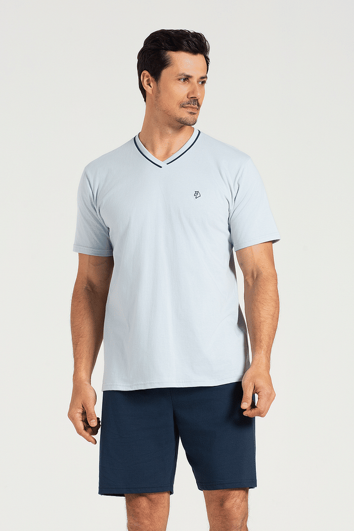 PIJAMA MEIA MANGA COM BERMUDA EM MEIA MALHA MASCULINO