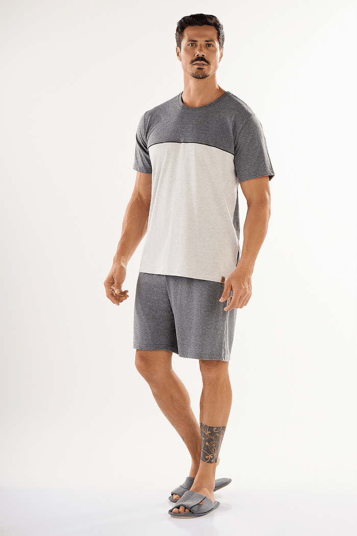 PIJAMA MASCULINO MEIA MANGA COM BERMUDA EM MEIA MALHA