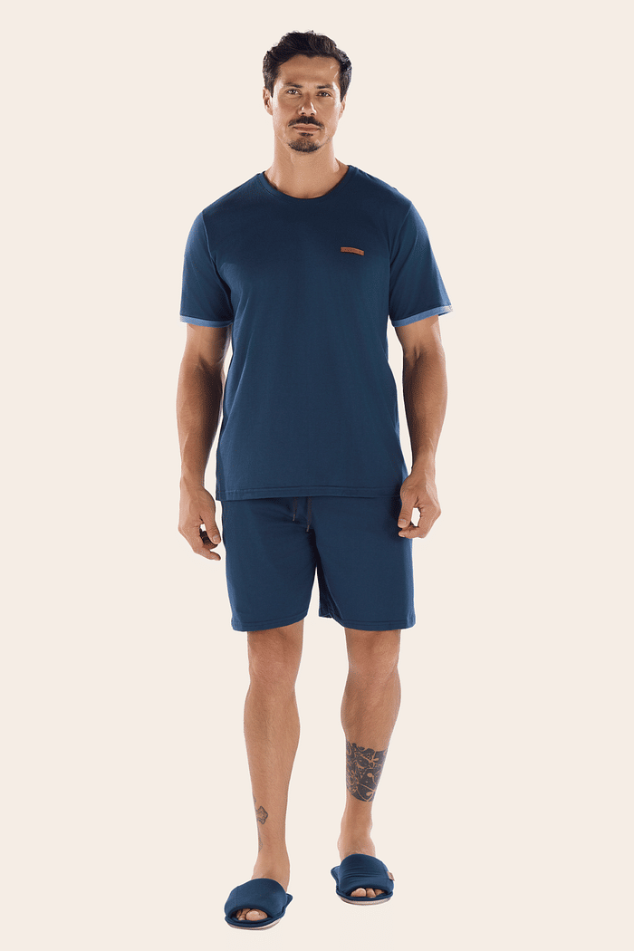 PIJAMA MEIA MANGA COM BERMUDA EM MEIA MALHA MASCULINO 