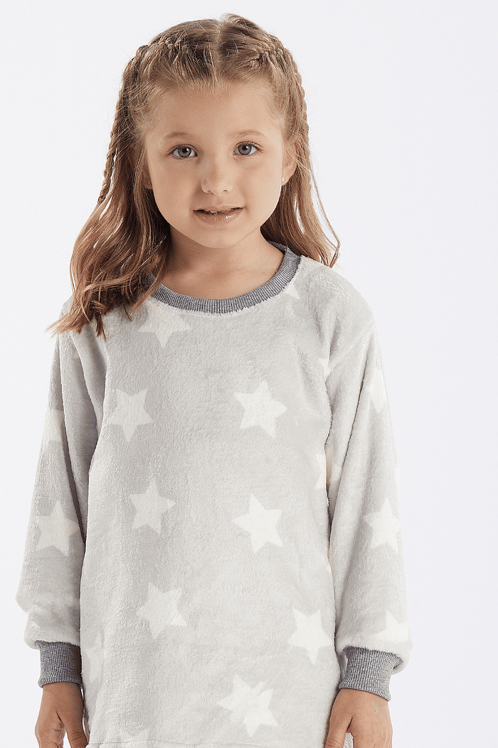 PIJAMA FEMININO INFANTIL MANGA LONGA COM CALÇA EM FLEECE