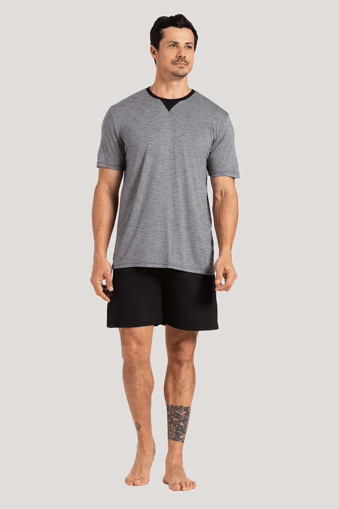 PIJAMA MEIA MANGA EM MALHA JET COM BERMUDA EM MEIA MALHA MASCULINO 