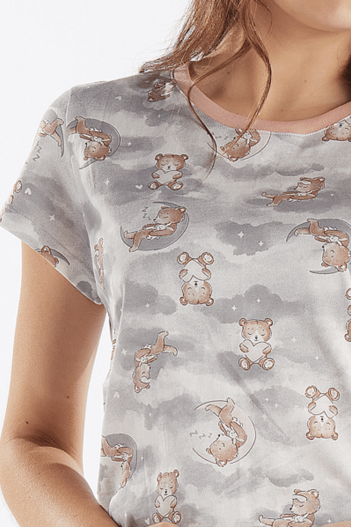 PIJAMA MEIA MANGA COM SHORTS EM MALHA ROTATIVA FEMININO