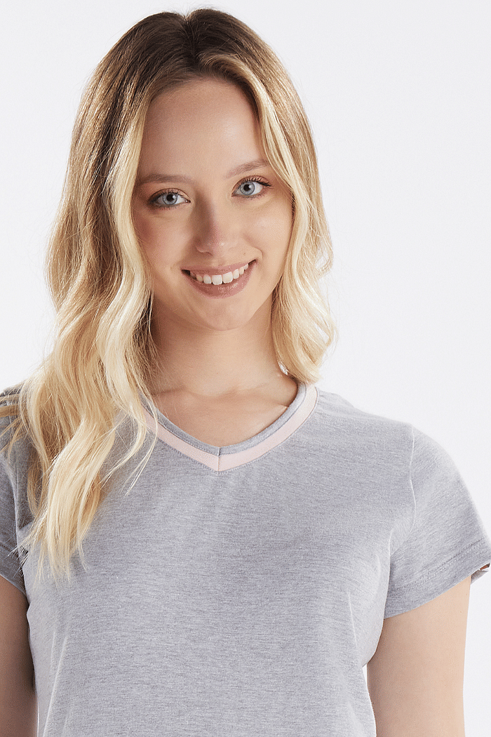 PIJAMA MEIA MANGA EM MEIA MALHA COM CALCA EM MALHA ROTATIVA FEMININO 