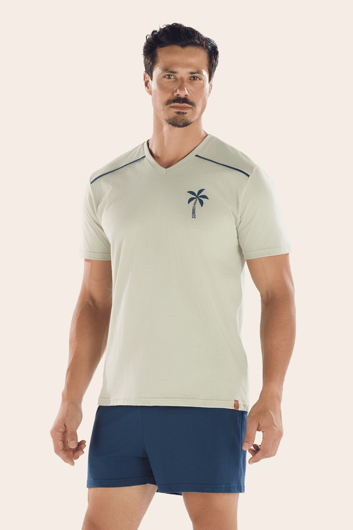 PIJAMA MEIA MANGA COM SAMBA CANCAO EM MEIA MALHA MASCULINO 