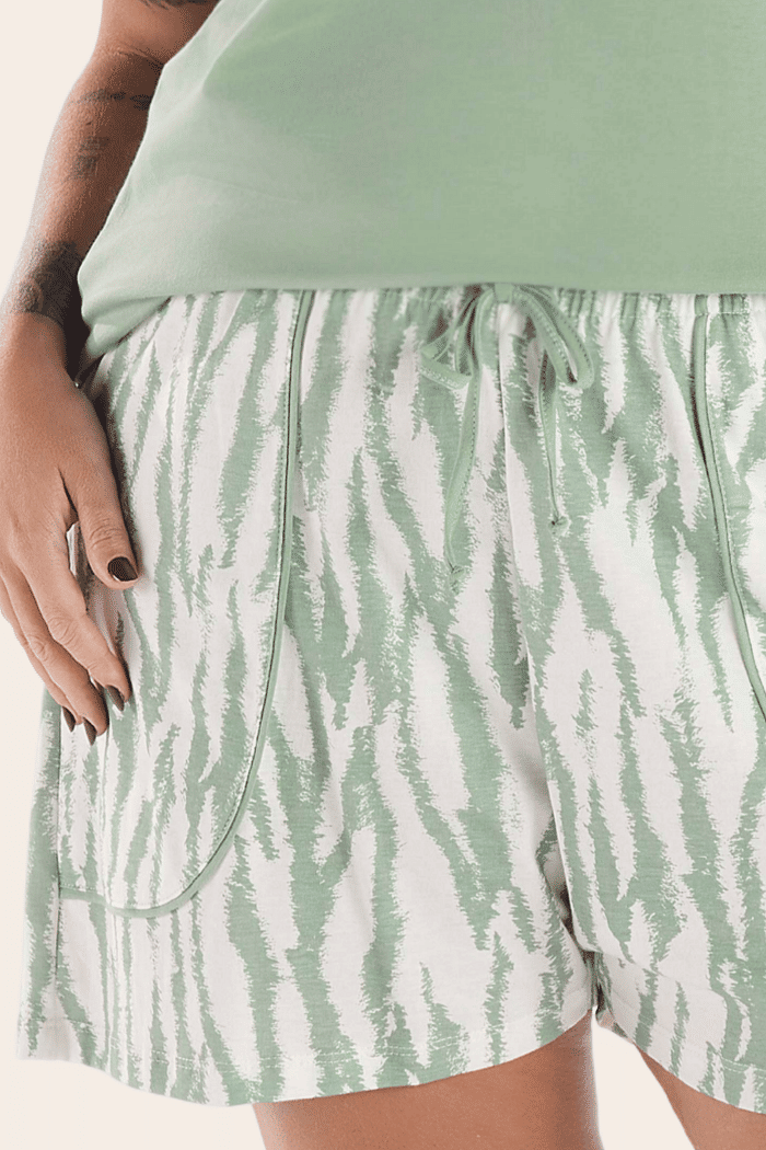 PIJAMA REGATA EM MEIA MALHA COM SHORTS EM MALHA ROTATIVA FEMININO