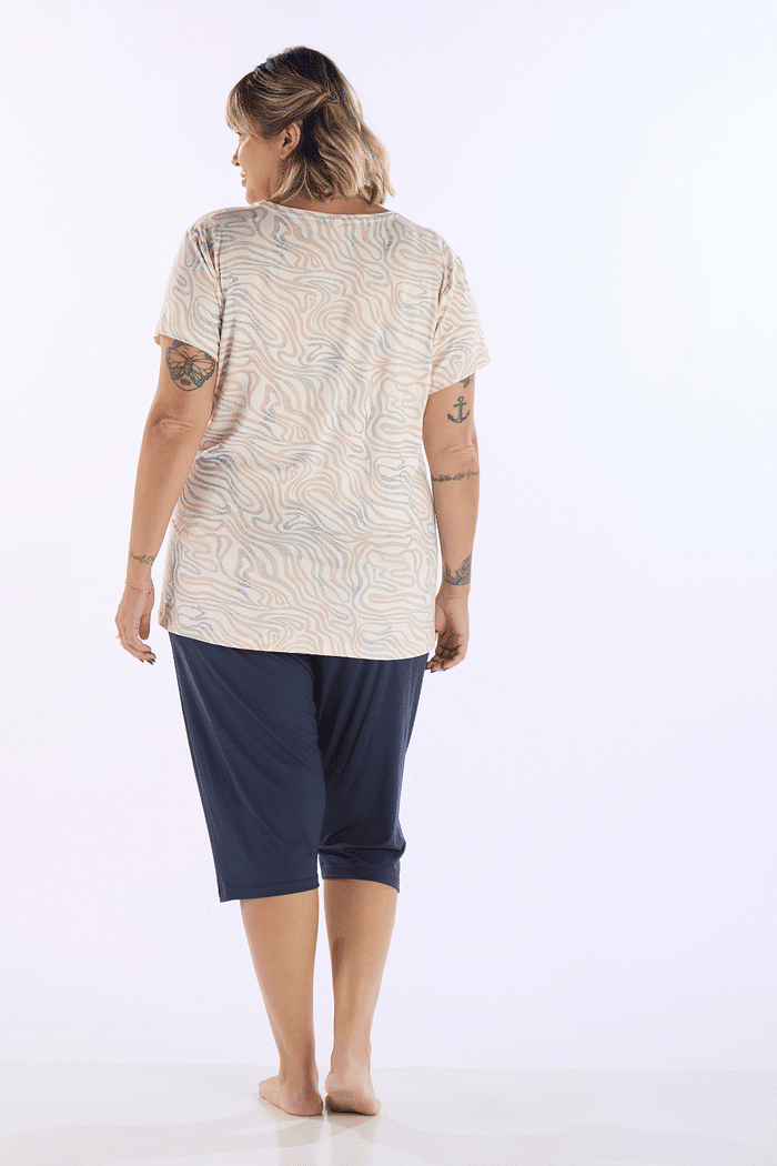 PIJAMA MEIA MANGA EM VISCOLYCRA ROTATIVA COM CAPRI EM VISCOLYCRA FEMININO