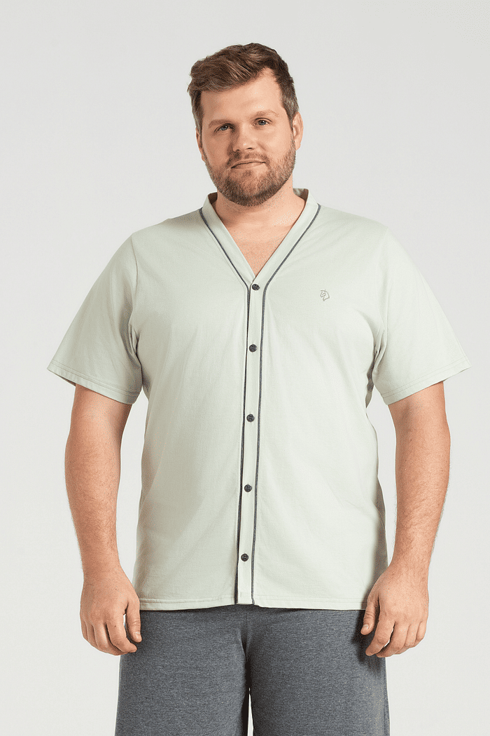 PIJAMA MEIA MANGA ABERTURA FRONTAL COM BERMUDA EM MEIA MALHA MASCULINO 