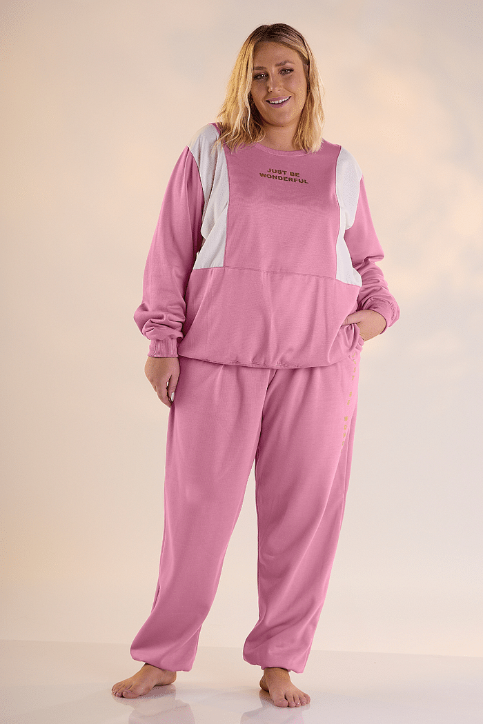 PIJAMA FEMININO PLUS SIZE MANGA LONGA COM CALÇA EM MOLETINHO