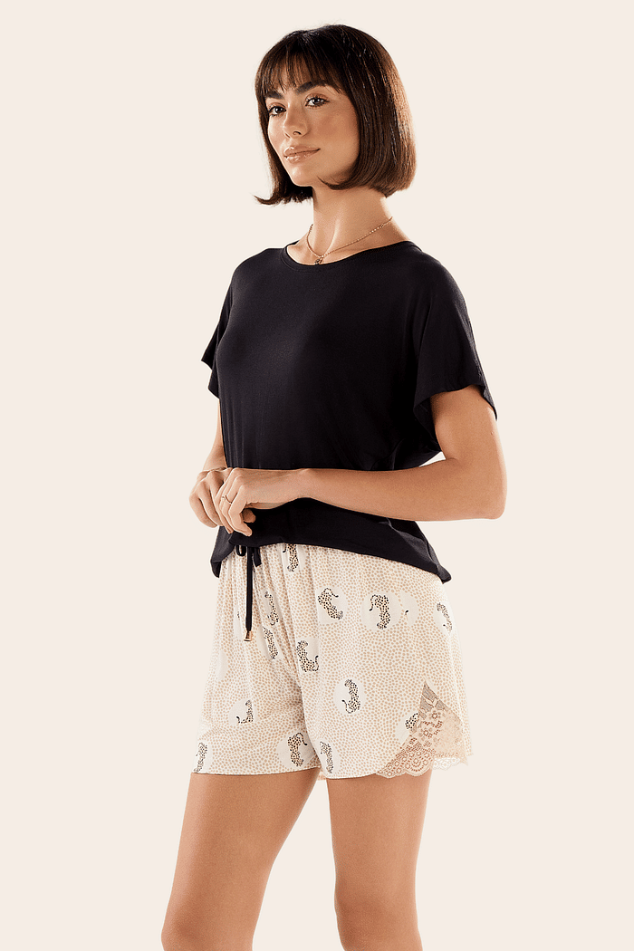 PIJAMA FEMININO MEIA MANGA COM SHORTS EM VISCOLYCRA