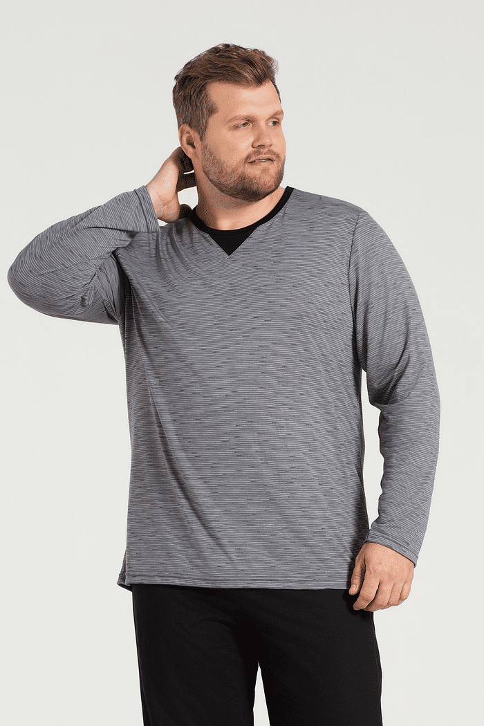 PIJAMA MANGA LONGA EM MALHA JET COM CALCA EM MEIA MALHA MASCULINO 