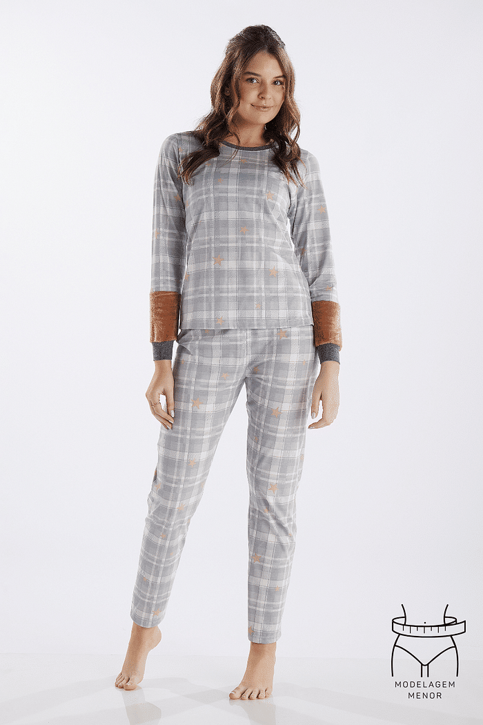 PIJAMA MANGA LONGA COM CALCA EM MALHA ROTATIVA FEMININO 