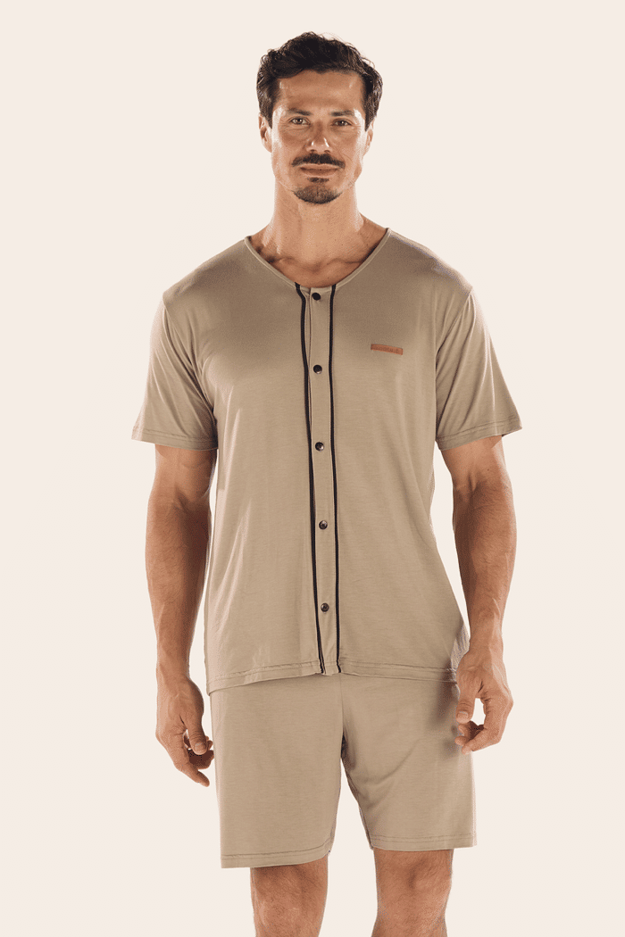 PIJAMA MEIA MANGA ABERTURA FRONTAL COM BERMUDA EM VISCOLYCRA MASCULINO 