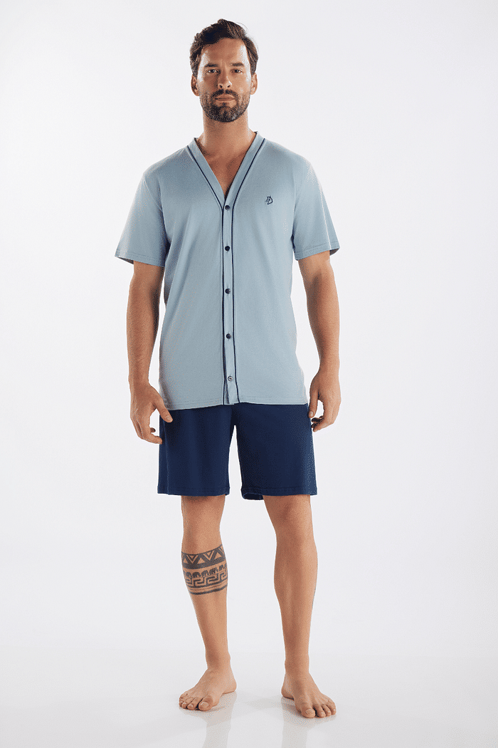 PIJAMA MASCULINO MEIA MANGA ABERTURA FRONTAL COM BERMUDA EM MEIA MALHA