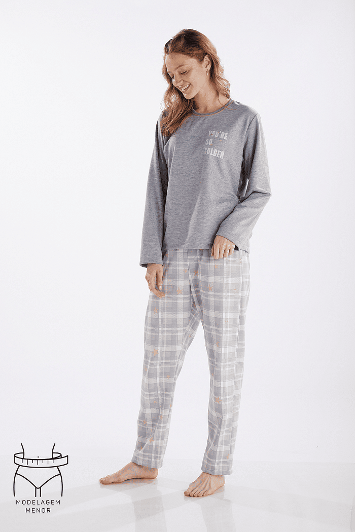 PIJAMA FEMININO MANGA LONGACOM CALÇA EM MOLETINHO