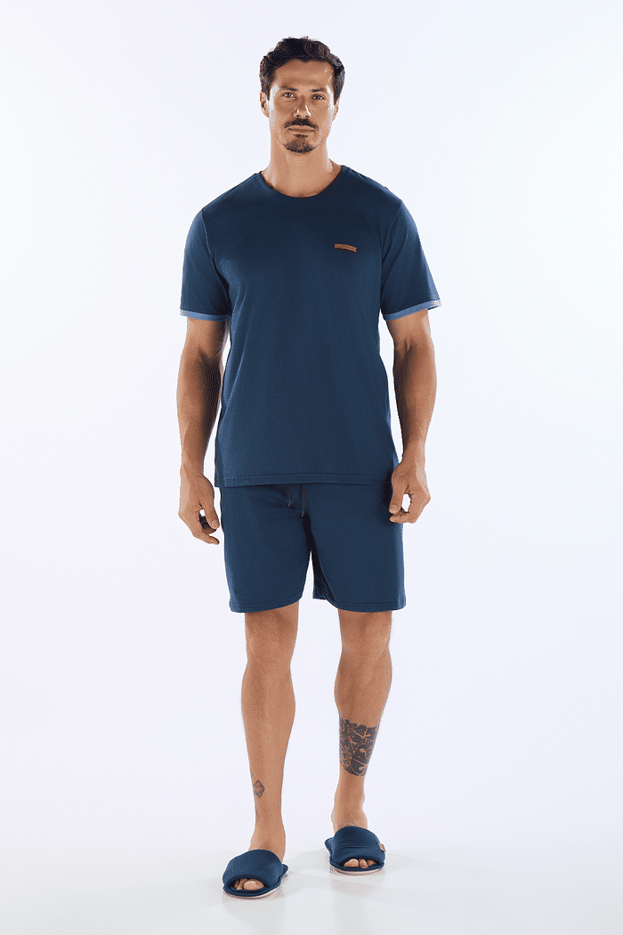 PIJAMA MEIA MANGA COM BERMUDA EM MEIA MALHA MASCULINO